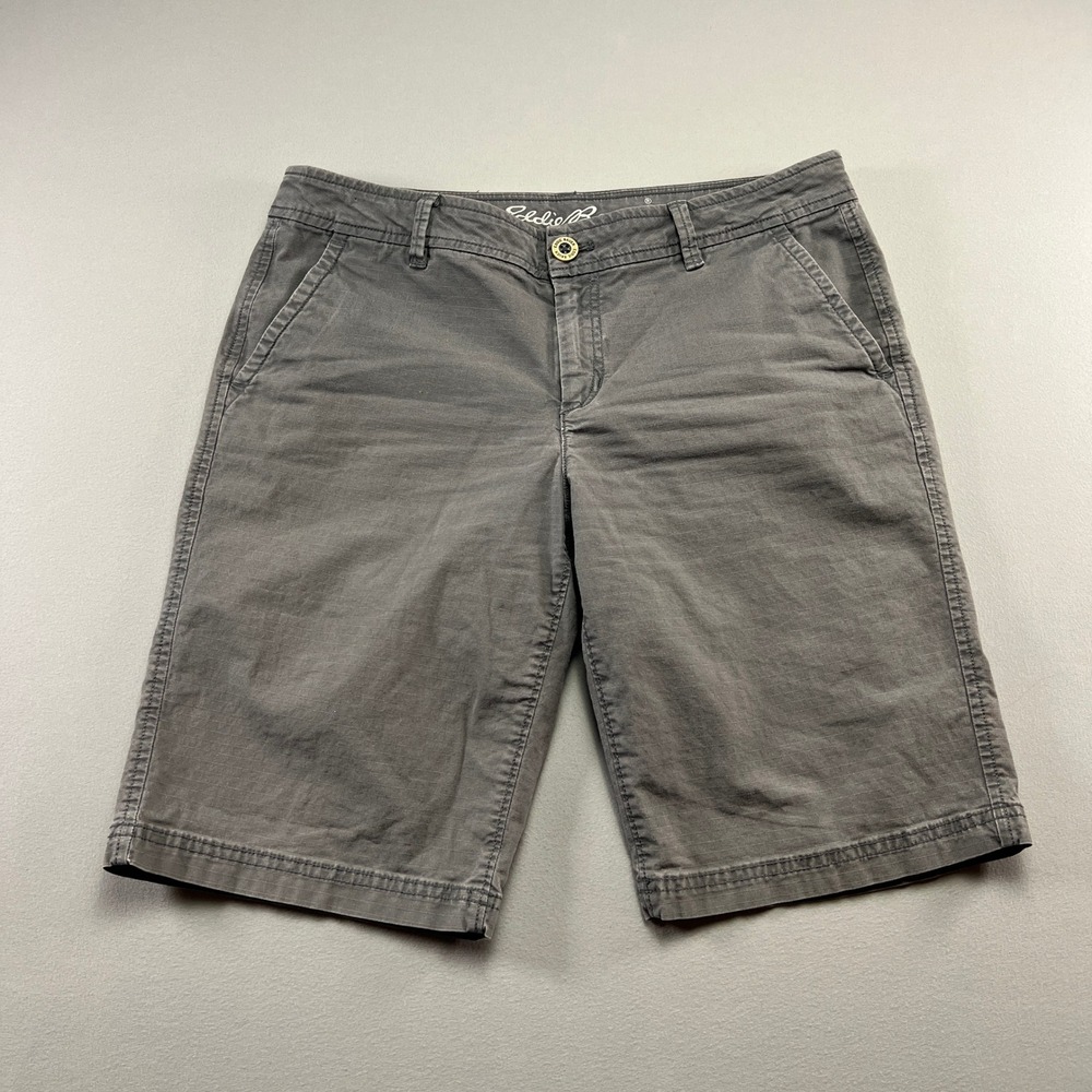 Eddie Bauer Chino Shorts Women 6 Gray Charcoal Gray Stretch Mid Rise Resort Wear